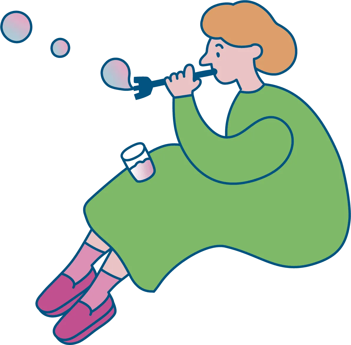アイデアのシャボン玉を吹くイラストレーター